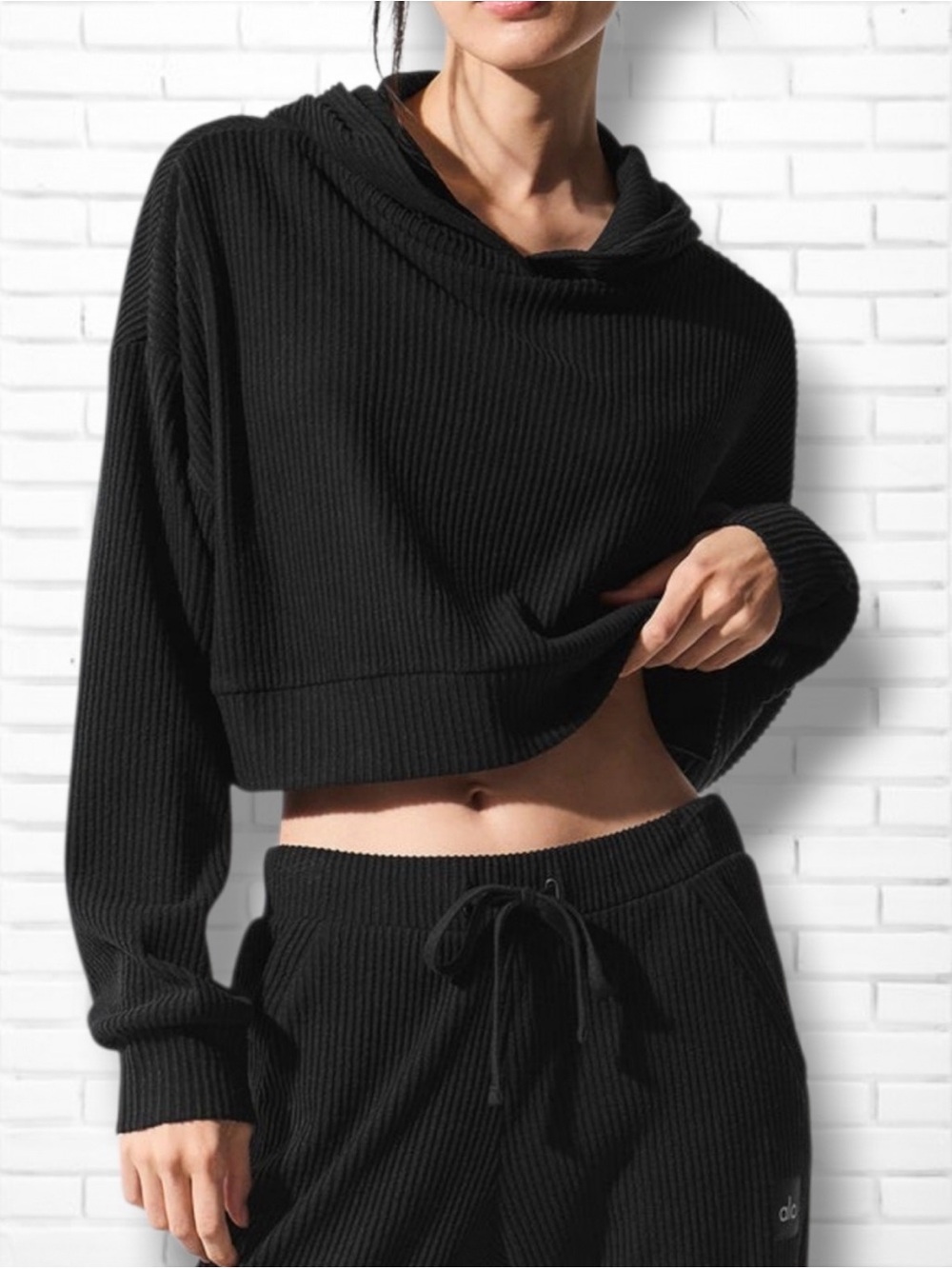 ALO Black Muse Ribbed Hoodie
